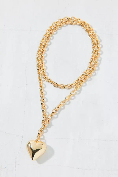 Urban Outfitters Puffy Heart Pendant Wrap Necklace In Gold, Women's At