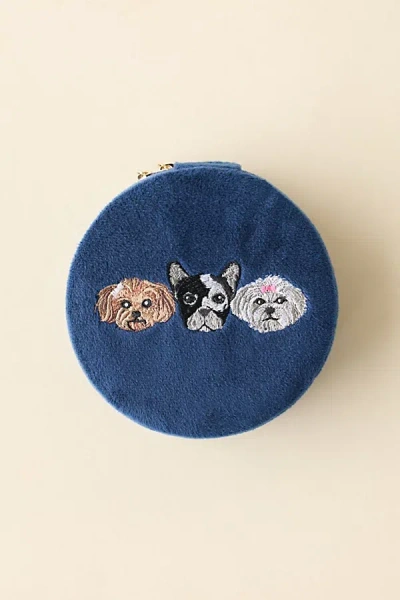 Urban Outfitters Puppy Embroidered Velvet Jewelry Case In Blue At