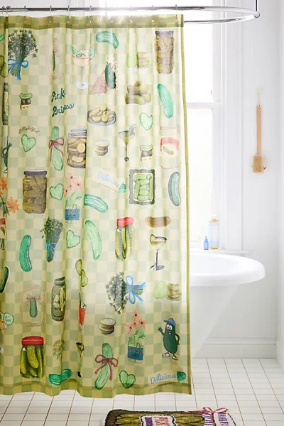 Urban Outfitters Quinn Modern Collage Patterned Shower Curtain In Pickle Princess At