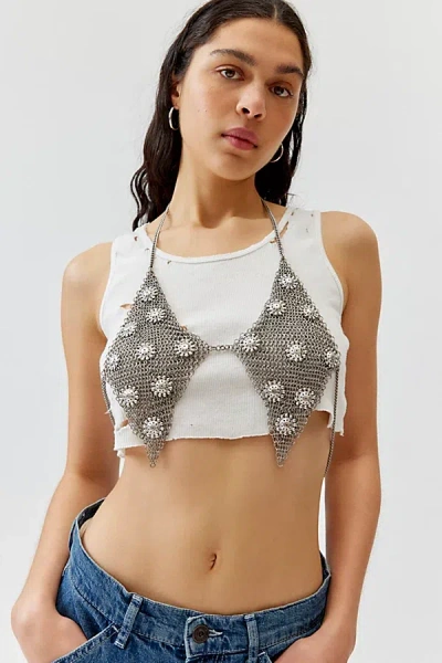 Urban Outfitters Ramona Metal Mesh Halter Top In Silver, Women's At