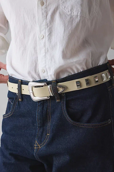 Urban Outfitters Rectangle Studded Leather Belt In White, Women's At  In Neutral