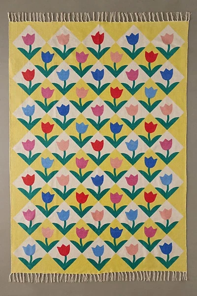 Urban Outfitters Renee Tulip Printed Rug In Yellow At