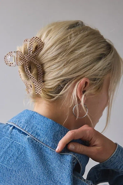 Urban Outfitters Resin Draped Bow Claw Clip In Creme/brown Polka Dot, Women's At