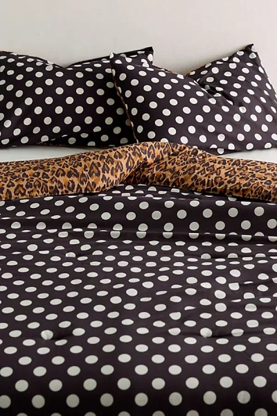 Urban Outfitters Reversible Patterned Core Comforter Set In Leopard/polka Dot At  In Black