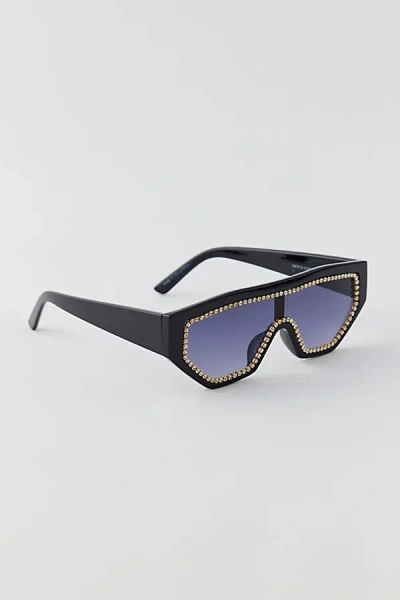 Urban Outfitters Rhinestone Bold Square Sunglasses In Black Smoke/black, Women's At