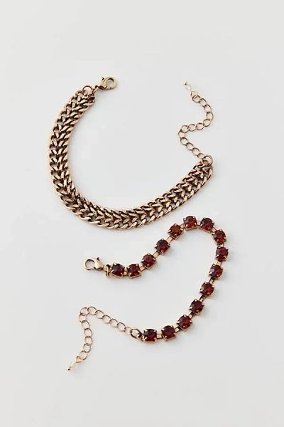 Urban Outfitters Rhinestone Chain Bracelet Set In Bronze, Women's At  In Red