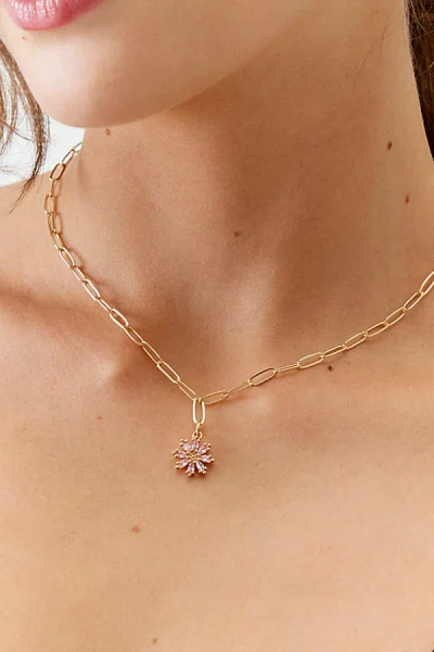 Urban Outfitters Rhinestone Flower Necklace In Gold, Women's At