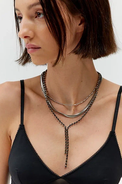 Urban Outfitters Rhinestone Lariat Layered Necklace In Silver, Women's At  In Metallic