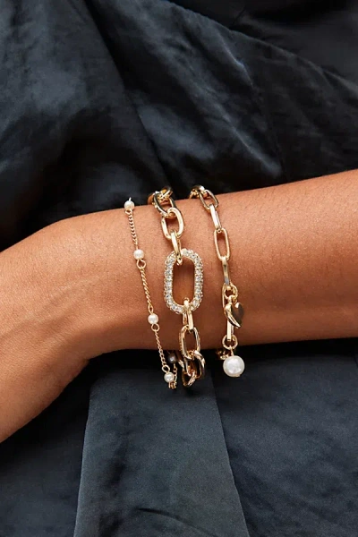 Urban Outfitters Rhinestone Layered Chain Bracelet Set In Gold, Women's At
