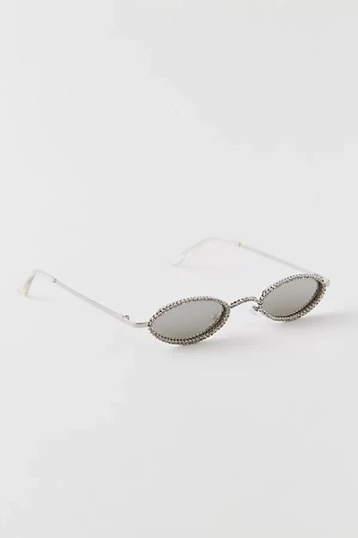 Urban Outfitters Rhinestone Slim Oval Sunglasses In Silver, Women's At  In Metallic