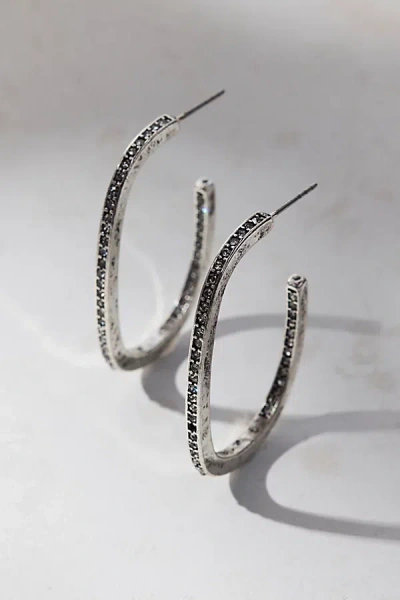 Urban Outfitters Rhinestone Squared Hoop Earring In Silver, Women's At  In Metallic