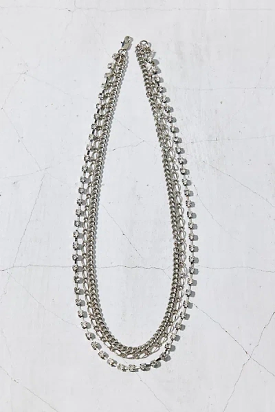 Urban Outfitters Rhinestone Stainless Steel Layered Necklace In Silver, Men's At  In Metallic