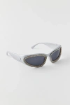 URBAN OUTFITTERS RHINESTONE WRAPAROUND SUNGLASSES IN SILVER SMOKE, WOMEN'S AT URBAN OUTFITTERS
