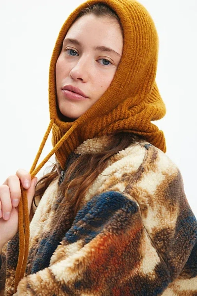 Urban Outfitters Ribbed Knit Hooded Balaclava In Brass, Women's At  In Brass