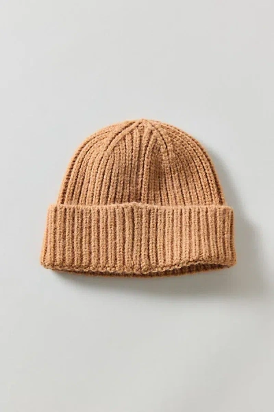 Urban Outfitters Ribbed Short Roll Beanie In Tan, Men's At  In Gold