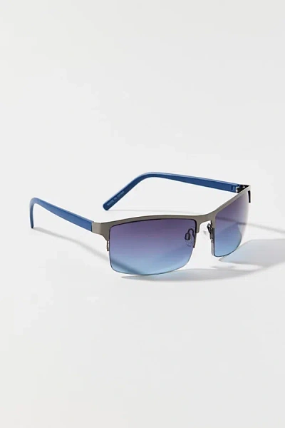 Urban Outfitters Rickey Metal Shield Sunglasses In Black, Men's At  In Blue