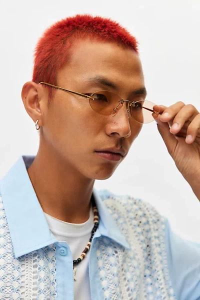 Urban Outfitters Rimless Micro Oval Sunglasses In Gold, Men's At