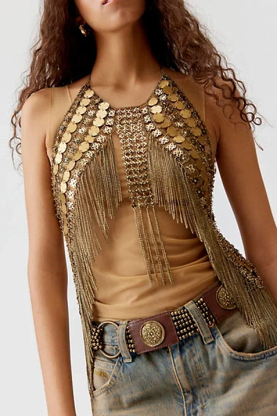 Urban Outfitters River Metal Halter Top In Gold, Women's At