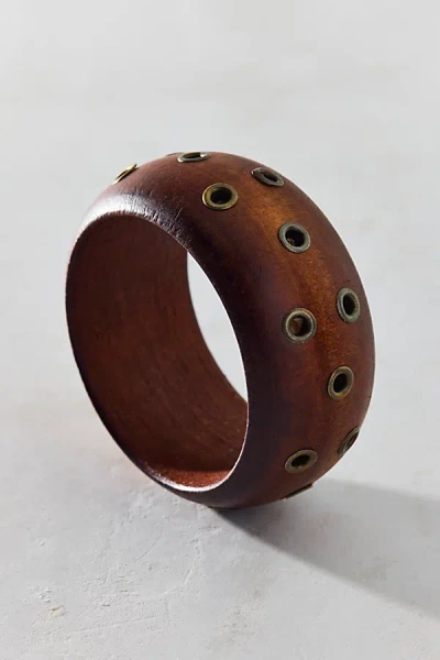 Urban Outfitters Rivet Studded Wooden Bangle Bracelet In Brown, Women's At