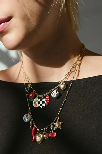 Urban Outfitters Roll The Dice Layering Charm Necklace Set In Gold, Women's At