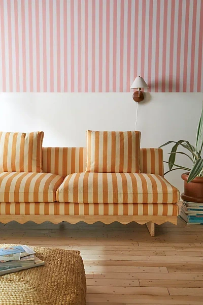 Urban Outfitters Roma Scalloped 3-seater Sofa In Yellow Stripe At
