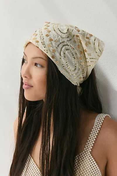 Urban Outfitters Romy Gold Embellished Headscarf In Ivory, Women's At
