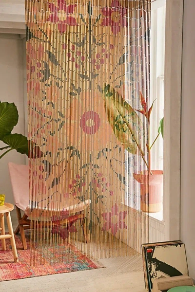 Urban Outfitters Rosa Floral Bamboo Beaded Curtain In Orange Multi