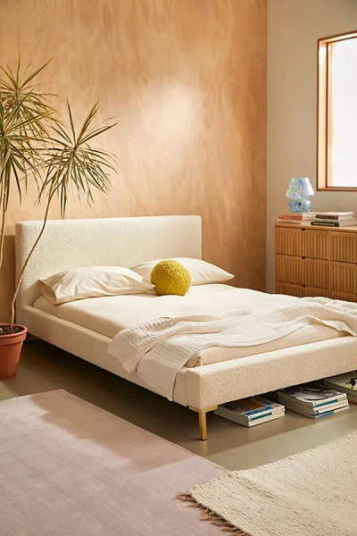 Urban Outfitters Rosalie Upholstered Faux Sheepskin Platform Bed In White At