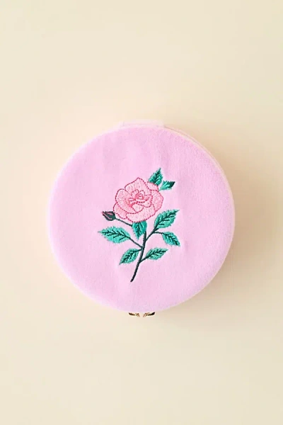 Urban Outfitters Rose Embroidered Velvet Travel Jewelry Case In Pink At  In Multi
