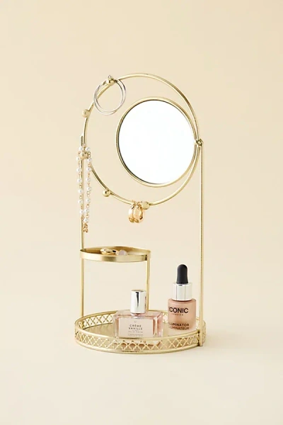 Urban Outfitters Round Mirror Jewelry Stand In Gold At  In Transparent
