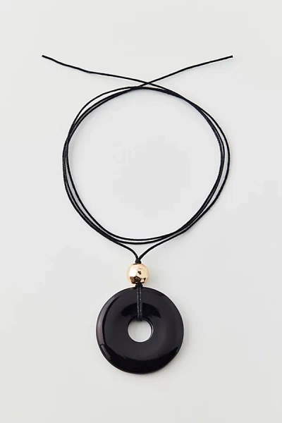 Urban Outfitters Round Stone Corded Necklace In Silver, Women's At  In Black