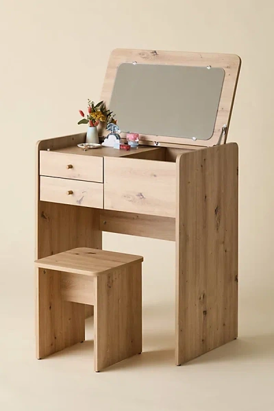 Urban Outfitters Rowan Flip-top Mirror Vanity In Natural At