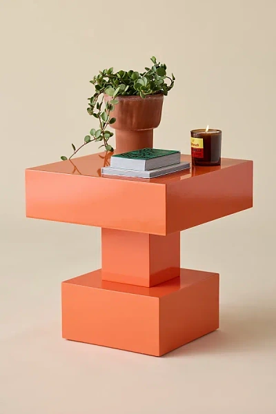 Urban Outfitters Rowan Geometric Block Wood Side Table In Orange At