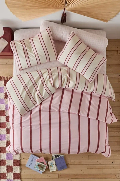 Urban Outfitters Rowen Striped Patterned Reversible Cotton Duvet Cover In Wine Stripe At