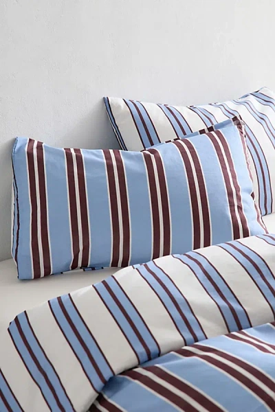 Urban Outfitters Rowen Striped Patterned Reversible Sham Set In Blue Shirting Stripe At