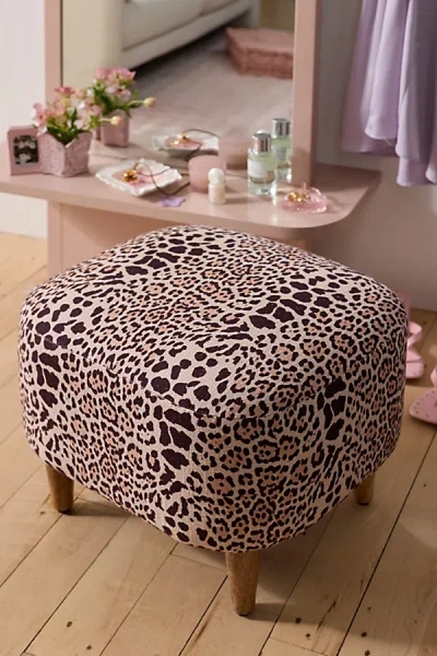 Urban Outfitters Roxy Animal Print Cotton Slub Upholstered Ottoman In Black At
