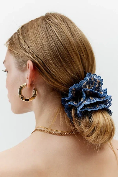 Urban Outfitters Ruffle Floral Crochet Scrunchie In Blue, Women's At
