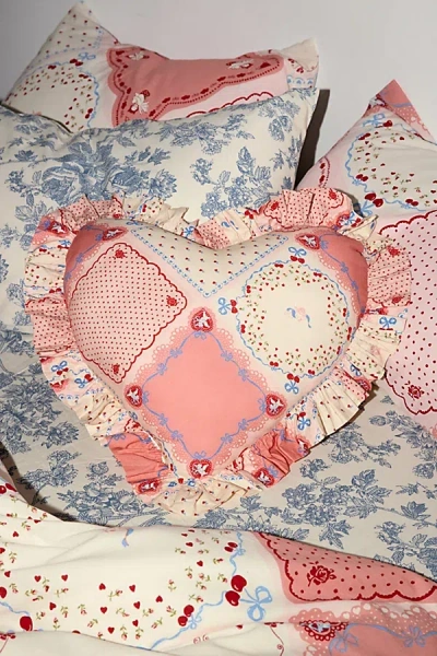 Urban Outfitters Ruffle Heart Cotton Throw Pillow In Galentines At  In Pink