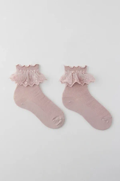 Urban Outfitters Ruffle Ribbed Crew Sock In Pink, Women's At