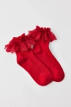 Urban Outfitters Ruffle Ribbed Crew Sock In Red, Women's At