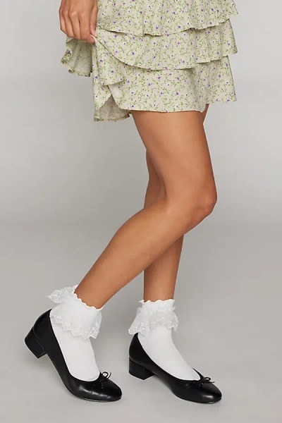 Urban Outfitters Ruffle Ribbed Crew Sock In White