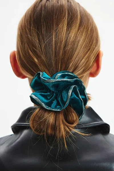 Urban Outfitters Ruffle Velvet Scrunchie In Green Blue, Women's At  In Green Blue