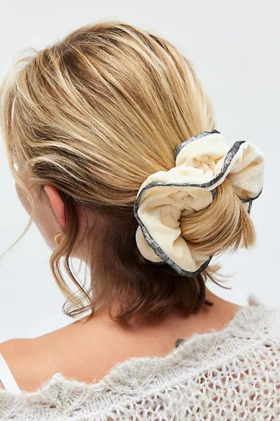 Urban Outfitters Ruffle Velvet Scrunchie In Ivory, Women's At  In Ivory