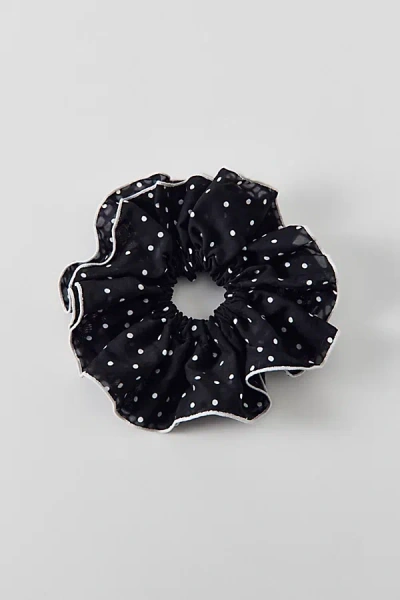 Urban Outfitters Ruffled Polka Dot Scrunchie In Black, Women's At