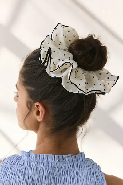 Urban Outfitters Ruffled Polka Dot Scrunchie In White, Women's At