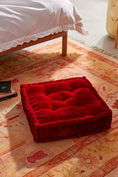 Urban Outfitters Ruthie Velvet Floor Pillow In Jazzy At  In Red