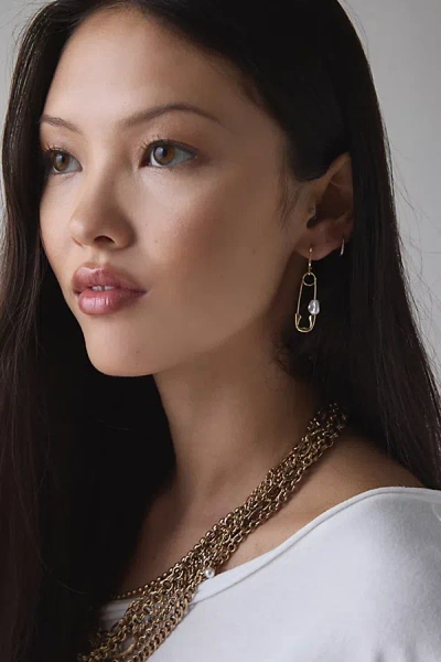 Urban Outfitters Safety Pin Pearl Hoop Earring In Gold, Women's At