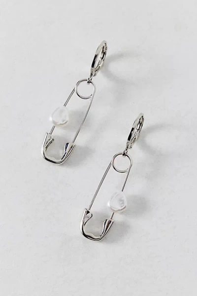 Urban Outfitters Safety Pin Pearl Hoop Earring In Silver, Women's At