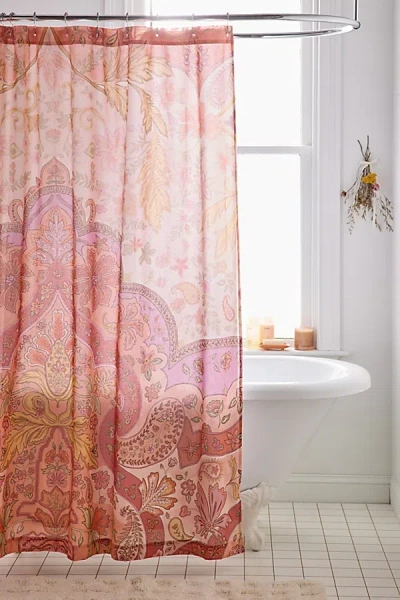Urban Outfitters Saffron Floral Patterned Shower Curtain In Red At  In Pink