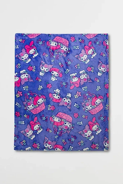 Urban Outfitters Sanrio & Friends Silk-touch Fleece Throw Blanket In My Melody And Kuromi Flower Baskets At Urban Out In Multi
